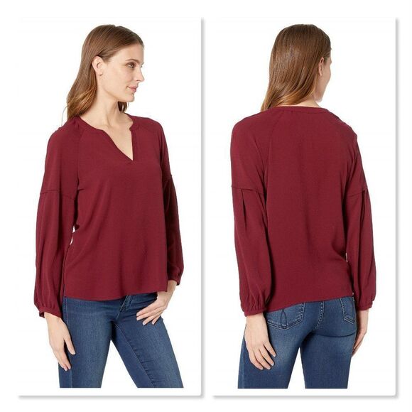 Vince Camuto Bubble Sleeve Crepe Blouse - size Medium in Merlot - Picture 1 of 12